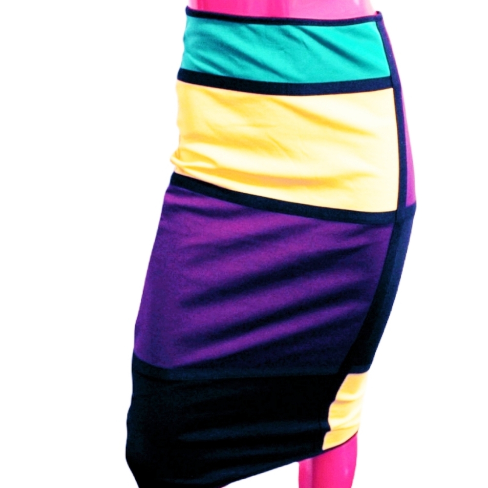 Fit2Go Vintage Color Block Stretch Pencil Skirt Size Small